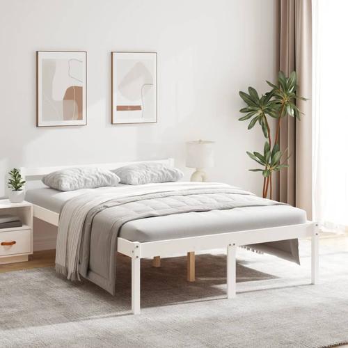 vidaXL Seniorenbett Weiß 135×190 cm Massivholz Kiefer
