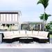 5 Pieces Outdoor Rattan Patio Sectional Sofa Set with Half-Moon Glass Table