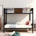 Modern Style Full-over-Full Steel Frame Bunk Bed with Safety Rail, Built-in Ladder