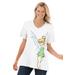 Plus Size Women's Disney Women's Short Sleeve V-Neck Tee Tinkerbell by Disney in White Tinkerbell (Size L)