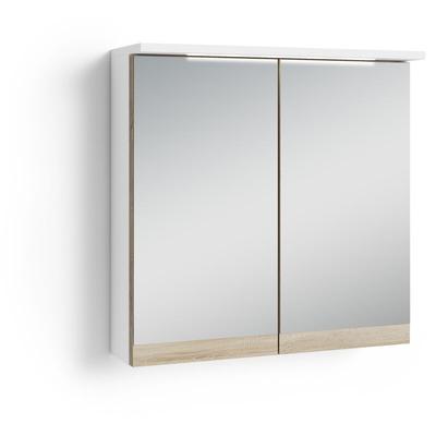 Badezimmer Spiegelschrank Marino mit LED-Beleuchtung und Steckdose / Moderner, 2-türiger Spiegel