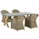 Gartenmöbel Set 5-teilig Natürlich Rattan Tisch 200 x 100 cm Rechteckig Grau Faserzement mit 4 Stühlen Auflagen Cremeweiß Baumwolle Terrasse