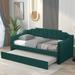 Modern Style Wood Frame Upholstered Twin Size Daybed with Wheeled Trundle & Swooping Arms, Curved Back Design