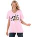 Plus Size Women's Disney Women's Short Sleeve V-Neck Tee Pink Mickey Mouse and Friends by Disney in Pink Disney Group (Size 6X)