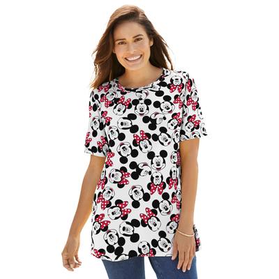 Plus Size Women's Disney Women's Short Sleeve Crew Tee Mickey Mouse All Over Print by Disney in White Heads Print (Size 6X)