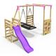 Rebo® Wooden Children's Swing Set with Monkey Bars Plus Deck & 6ft Slide - Single Boat Swing - Pink | Outdoor Toys | Sturdy Wooden Construction, Pressure Treated Timber