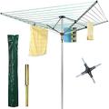 U.saf 60m Rotary Washing line Heavy Duty Foldable 4 Arm Rotary Washing line Outdoor Clothes Airer with Ground Spike & Waterproof Cover Portable Rotary Washing line.