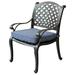27 Inch Zoe Metal Dining Arm Chair, Cushion, Black and Blue