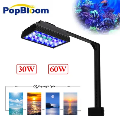 PopBloom-Lumière d'aquarium marin à LED récif de corail 30W 60W SPS LPS eau salée nano