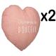 lot de 2 coussins Heart en coton et Polyester Rose - Dim : L40 x l37 cm - PEGANE-