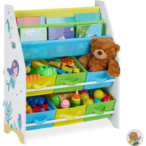 Kinderregal, Meer Motiv, 6 Boxen, 2 Fächer, Kinderzimmer, Spielzeug Aufbewahrung hbt 74 x 62 x 31,5