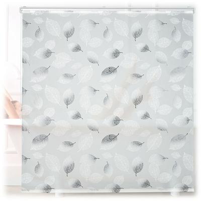 Duschrollo, 160 x 240 cm, Blatt Muster, Seilzug, flexible Montage, Duschvorhang für Badewanne,