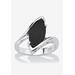 Women's Sterling Silver Natural Black Onyx Marquise Shaped Bypass Ring by PalmBeach Jewelry in White (Size 7)