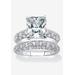 Women's Platinum-Plated Emerald Cut Bridal Ring Set Cubic Zirconia by PalmBeach Jewelry in Platinum (Size 10)