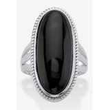 Women's Sterling Silver Natural Black Onyx Split Shank Ring by PalmBeach Jewelry in Onyx (Size 10)