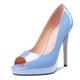 NobleOnly Women's High Heel Platform Peep Open Toe Pumps Court Shoe Slip-on Clear Cute Party Sandals 12 CM Heels Light Blue 6.5 UK