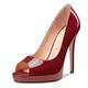 NobleOnly Women's High Heel Platform Peep Open Toe Pumps Court Shoe Slip-on Clear Cute Party Sandals 12 CM Heels Burgundy Wine Red 6 UK