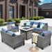 Latitude Run® GRST 7 Piece Sofa Seating Group w/ Cushions Synthetic Wicker/All - Weather Wicker/Wicker/Rattan in Blue | Outdoor Furniture | Wayfair