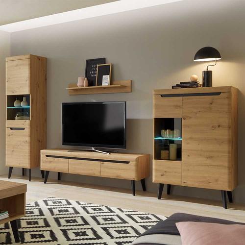 Wohnwand Wildeiche Optik im Skandi Design Dekor tiefgezogen (vierteilig) Image