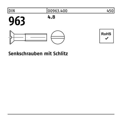 Senkschraube DIN 963 Schlitz M 6 x 10 4.8