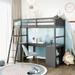 Contemporary Style Twin size Loft Bed with Drawers, Cabinet, Shelves and Desk, Wooden Loft Bed with Desk