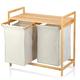 Nisorpa Bamboo Laundry Basket Pull-Out Bamboo Laundry Hamper and Shelf 2 Sections Linen Laundry Basket for Bedroom Bathroom Washroom Sorter Organizer, 80L Capacity, Grey