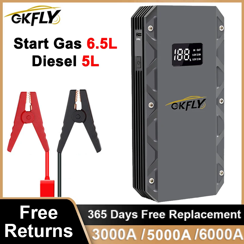 GKFLY démarreur de saut de voiture 3000A/5000A/6000A 12V dispositif de démarrage batterie externe chargeur de batterie de voiture pour démarreur de voiture essence Diesel