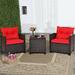 3 Pieces Rattan Patio Furniture Set with Washable Cushion - Chair: 26.5" x 26.5" x 30"