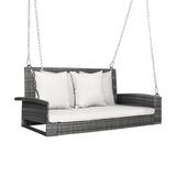 2-Person Patio PE Wicker Hanging Porch Swing Bench Chair Cushion - 50" x 22.5" x 21.5" (L x W x H)