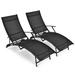 2 Pieces Patio Folding Stackable Lounge Chair Chaise with Armrest-Black - 67" x 25" x 30"(L x W x H)