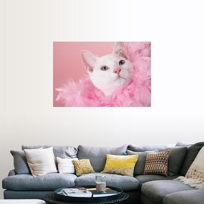 "Cat wearing feather boa" Poster Print - Multi