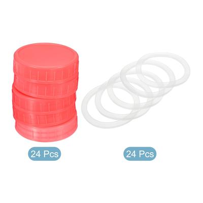 70mm Mouth Plastic Mason Jar Lids, 24Pcs Canning Caps w Sealing Rings