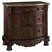 Nightstand with 3 Drawer and Ornate Carved Applique, Brown
