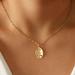 Anthropologie Jewelry | 3/$30 New! Flower Engraved Oval Charm Necklace Dainty Boho | Color: Gold/Red/Silver | Size: Gold