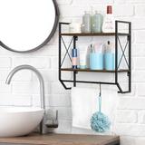 CELLPAK 2 Tier Bathroom Shelf w/ 5 Hooks Towel Bar Metal | 16.7 H x 16.5 W x 6.3 D in | Wayfair NX-R56-B1-wf