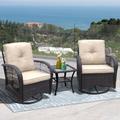 Red Barrel Studio® 3 - Piece Rocker & Glider Seating Group w/ Cushions Synthetic Wicker/All - Weather Wicker/Wicker/Rattan in Blue | Outdoor Furniture | Wayfair