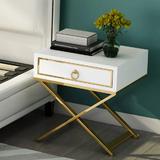 Everly Quinn 1 - Drawer Nightstand in White Wood/Metal in Brown/Gray/White | 25.74 H x 24.57 W x 20.28 D in | Wayfair