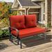 Lark Manor™ Aleyha Outdoor Gliding Metal Bench w/ Cushions in Black | 34.5 H x 49 W x 26.5 D in | Wayfair 77915C77C622411A872352121F650F32