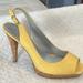 Jessica Simpson Shoes | Jessica Simpson Yellow Leather Snake Embossed/Cork Open Toe Heel Size 9m | Color: Yellow | Size: 9