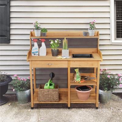 Yaheetech Garden Potting Bench Planting Bench with Sink Drawer Rack