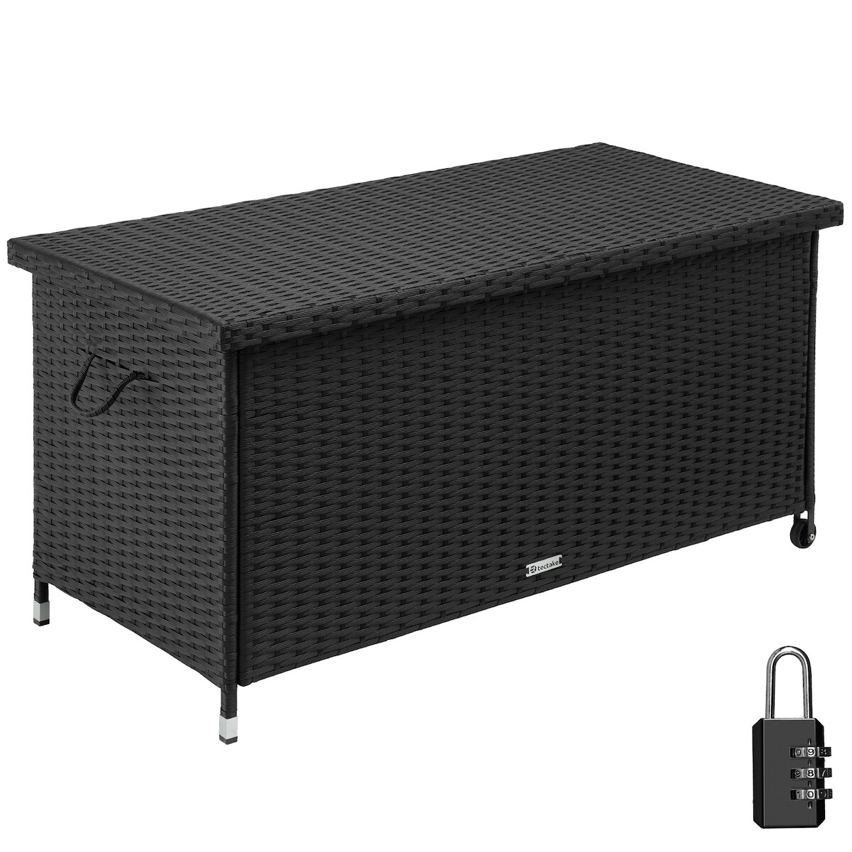tectake Auflagenbox Kiruna mit Kunststoffgeflecht, 120x55x61,5cm, 270l Schwarz Image