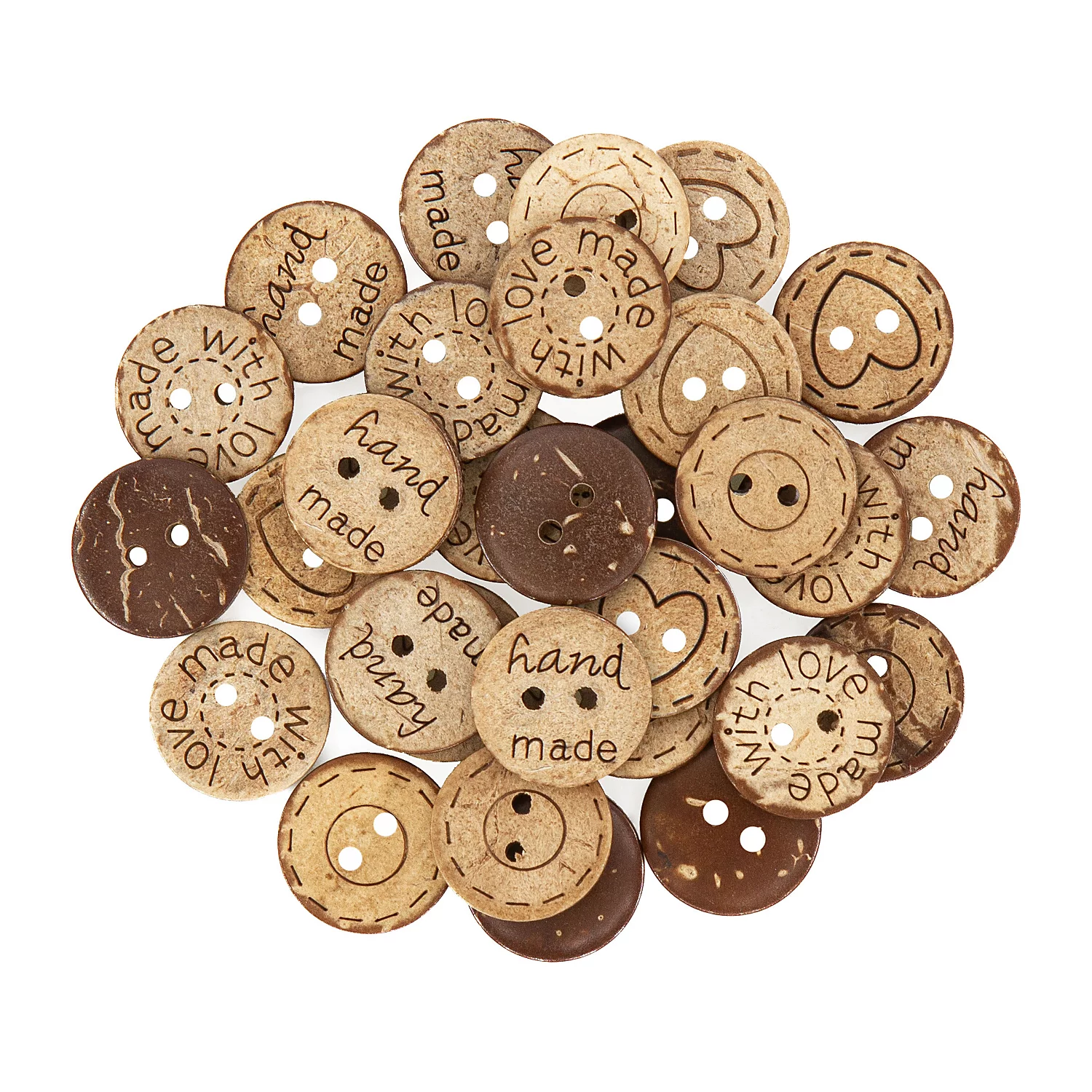 buttinette Kokosnuss-Knöpfe handmade, Größe: 18 mm, 30 Stück