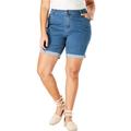 Plus Size Women's Invisible Stretch® Contour Cuffed Short by Denim 24/7 in Medium Wash (Size 38 W)