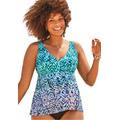 Plus Size Women's V-Neck Flowy Tankini Top by Swimsuits For All in Green Faded (Size 30)