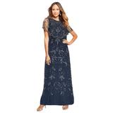 Plus Size Women's Glam Maxi Dress by Roaman's in Navy (Size 14 W) Beaded Formal Evening Capelet Gown