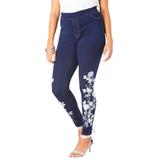 Plus Size Women's 360 Stretch Jegging by Denim 24/7 in White Embroidered Rose (Size 36 W) Pull On Jeans Denim Legging