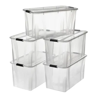 5 Stück Aufbewahrungsbox transparent 80 Liter mit Deckel und Klickverschluss 719 x 385 x 372 mm Image