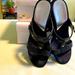 Nine West Shoes | Nine West Black Leather And Suede Size 7 Wedge Heeled Sandals, Lightly Worn. | Color: Black | Size: 7