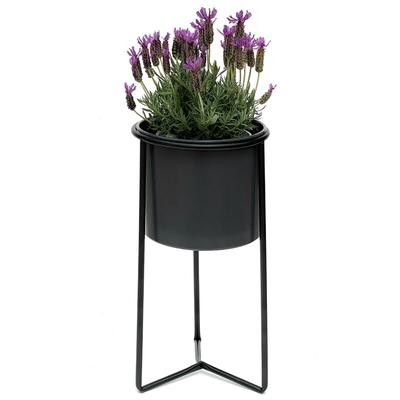 Blumenhocker mit Topf Metall Schwarz Grau s 45 cm Blumenständer 96049 Blumensäule Modern