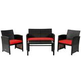 Costway 4 Pieces Patio Rattan Cushioned Furniture Set-Red